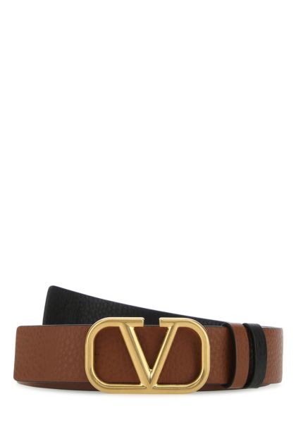 Brown leather VLogo belt 