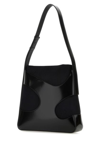 Black leather and canvas Cut Out shoulder bag
