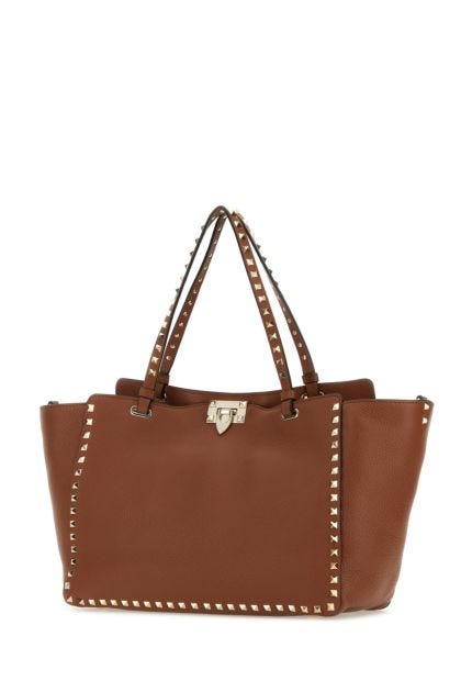 Brown leather medium Rockstud shoulder bag 