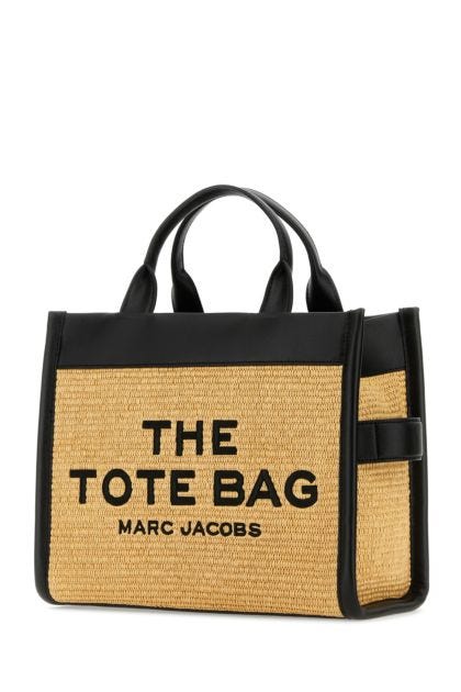 Two-tone rafia and leather medium The Tote Bag handbag 