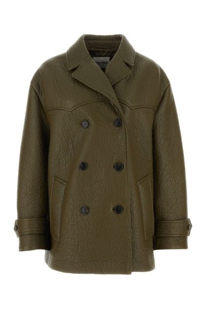 Army green nappa leather coat