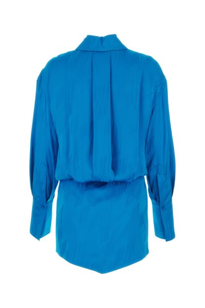 Turquoise satin Silvye mini shirt dress