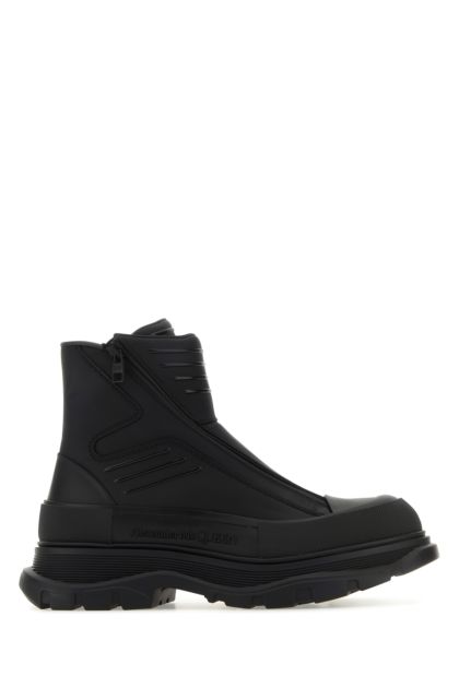 Black leather Tread Slick ankle boots