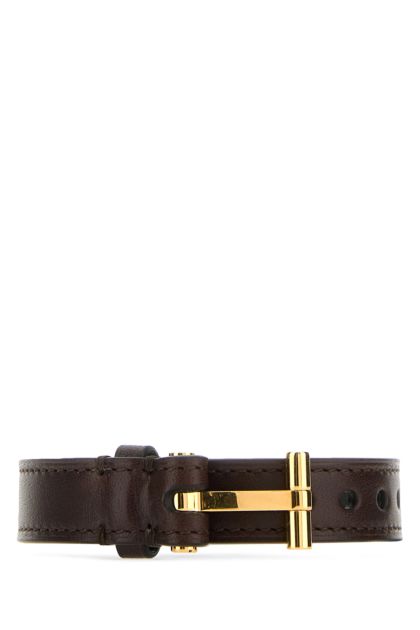 Dark brown leather T bracelet