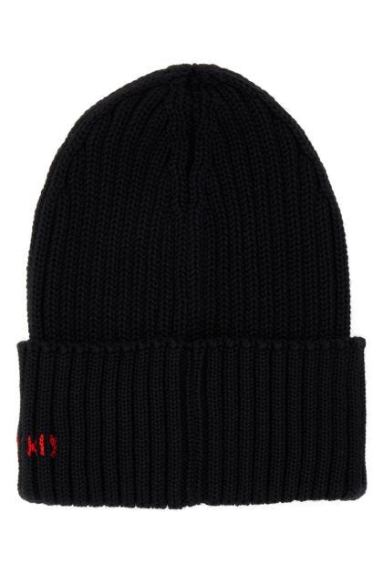 Black wool and acrylic beanie hat 