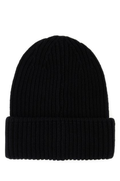 Black wool Tricot beanie hat