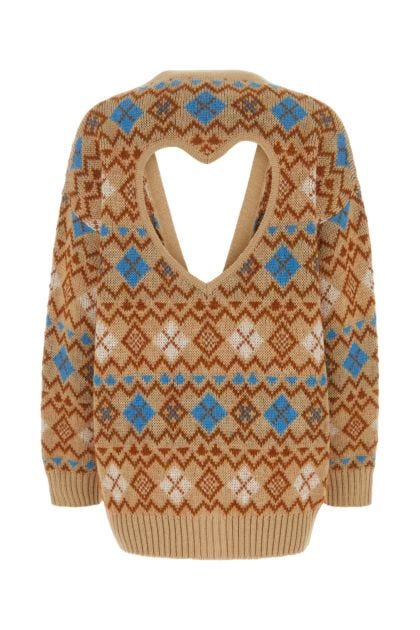 Embroidered wool blend cardigan 