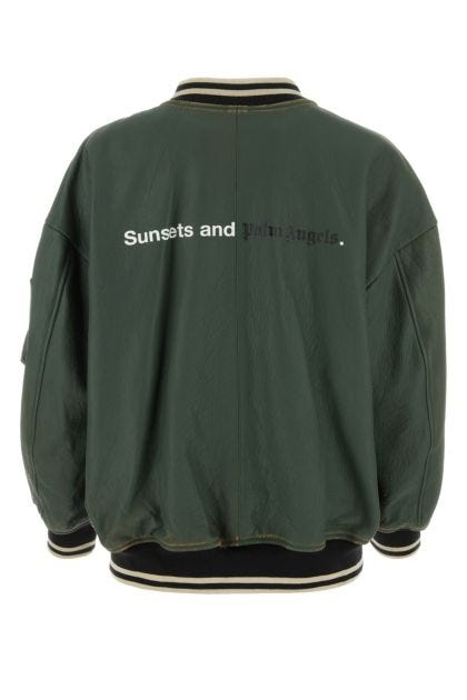 Sage green leather oversize bomber jacket