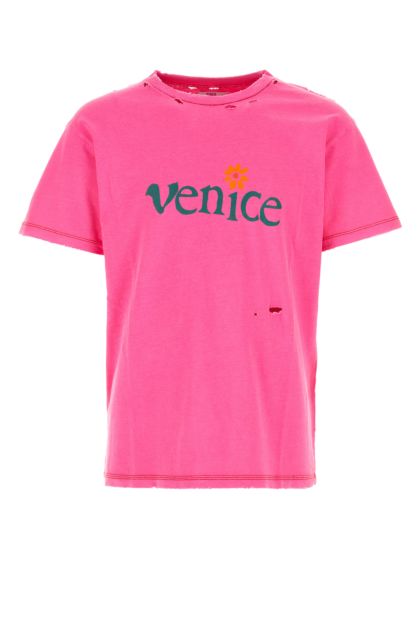 Fluo pink cotton blend t-shirt