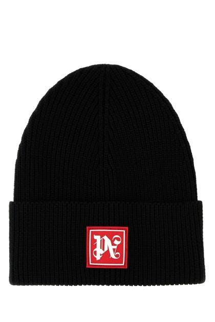 Black wool and acrylic beanie hat