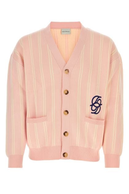 Pink stretch cotton Rayé cardigan