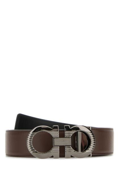 Brown leather Gancini reversible belt