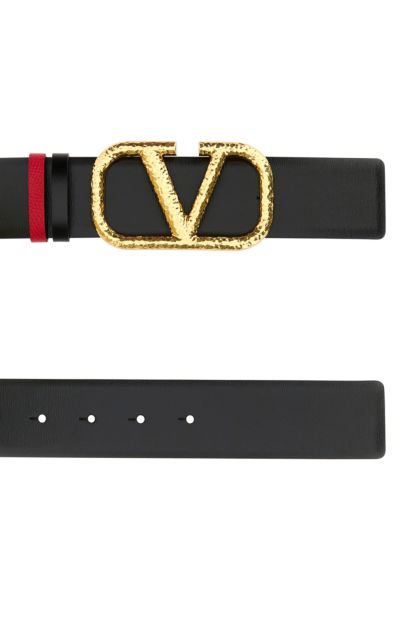 Black leather VLogo reversible belt 
