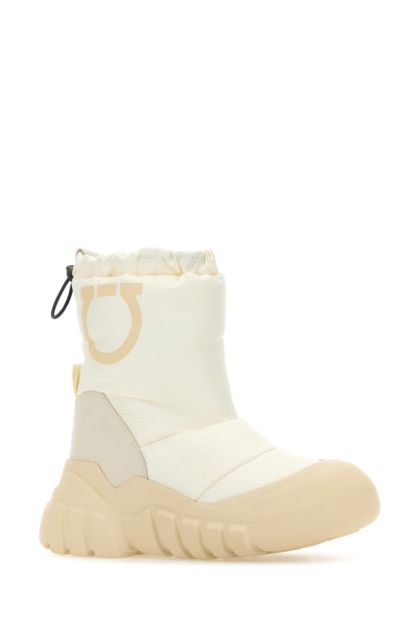 Ivory fabric and rubber ankle boots