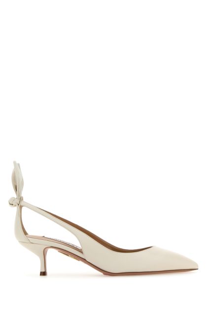 Ivory nappa leather Bow Tie 50 pumps